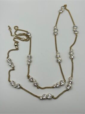 Givenchy Gold Tone Crystal Station Long Necklace 42"